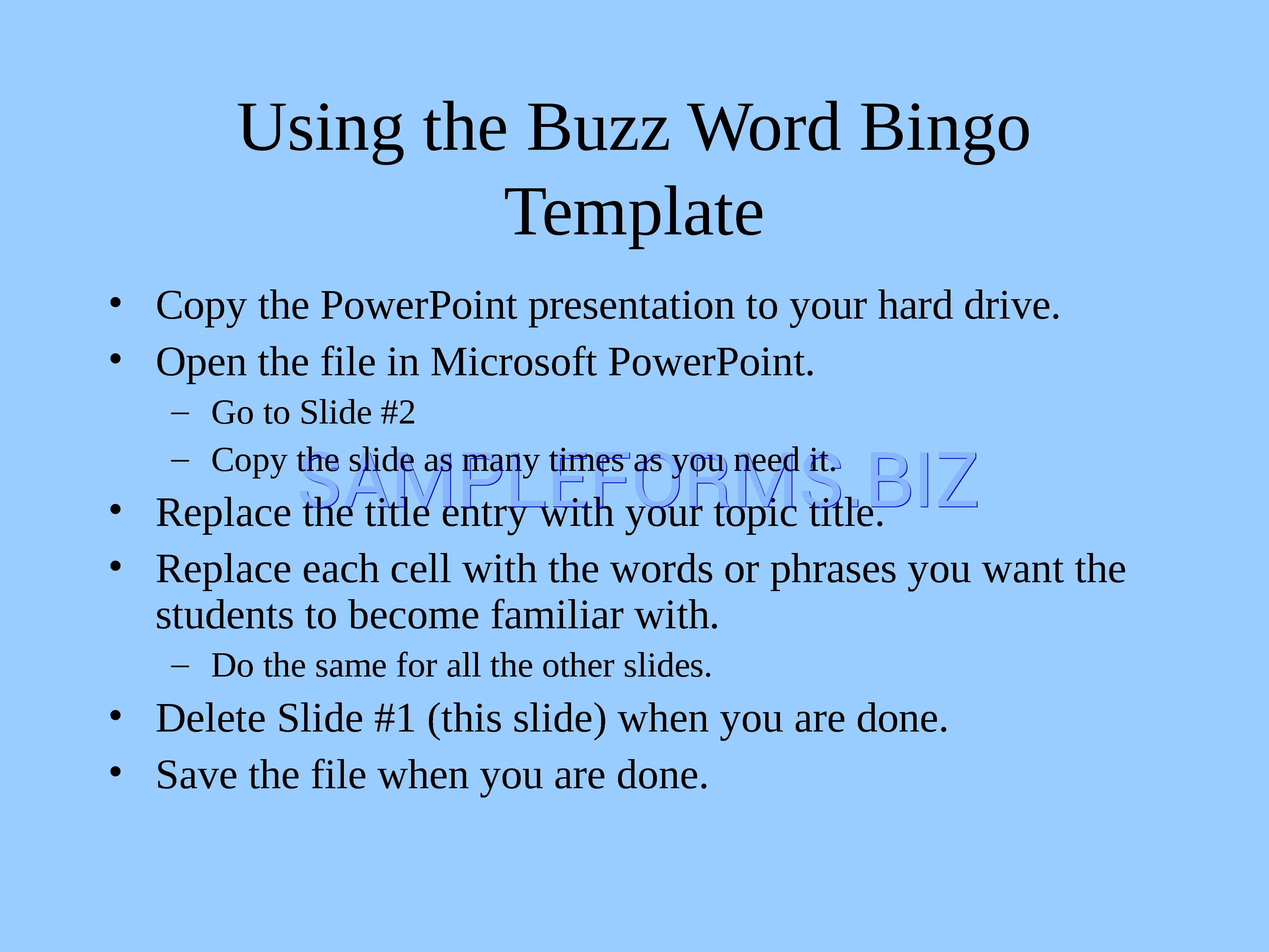 Preview free downloadable Buzz Word Bingo Game Template in PDF (page 1)