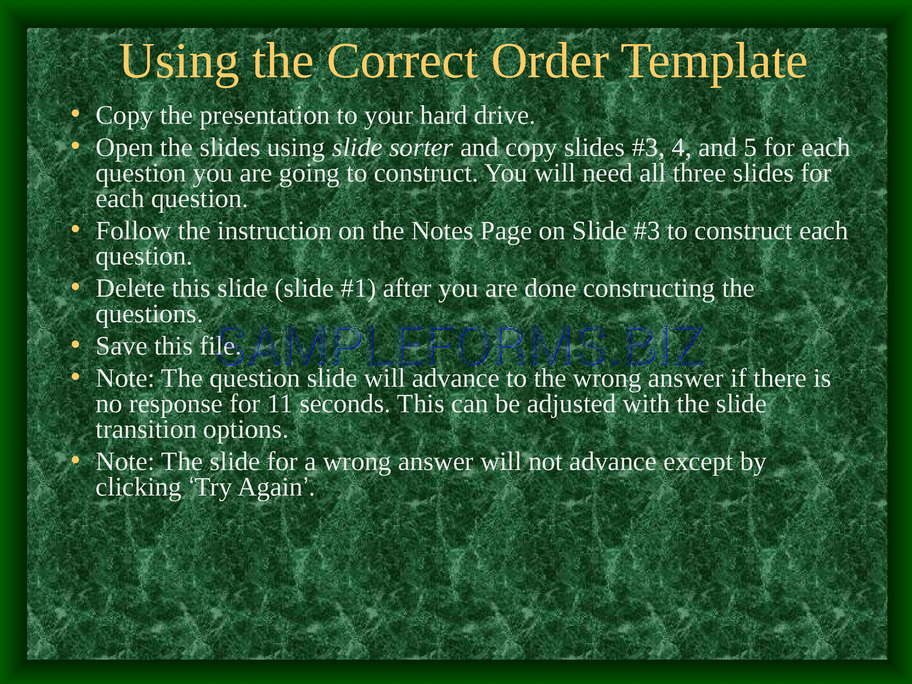Preview free downloadable Correct Order Game Template in PDF (page 1)
